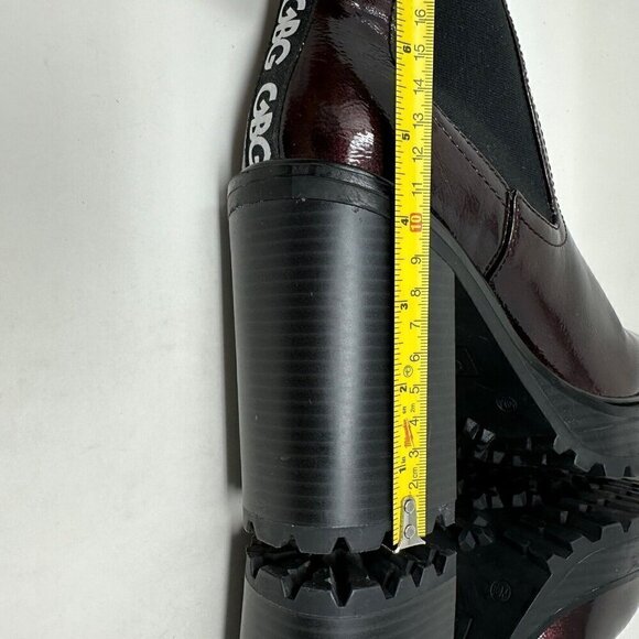 Guess Platform Ankle Boots Dark Red Patent Faux Leather 10M Chunky - Picture 10 of 13